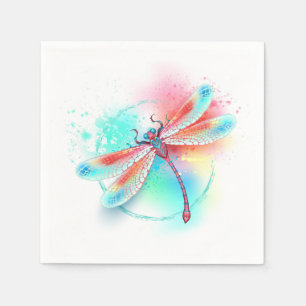Serviette En Papier Dragonfly rouge sur l'arrière - plan aquarelle