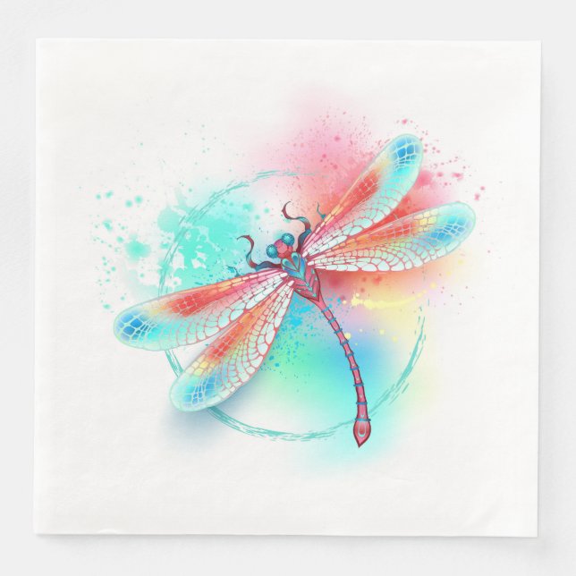 Serviette En Papier Dragonfly rouge sur l'arrière - plan aquarelle (Devant)