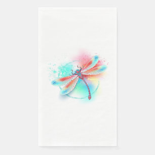 Serviette En Papier Dragonfly rouge sur l'arrière - plan aquarelle
