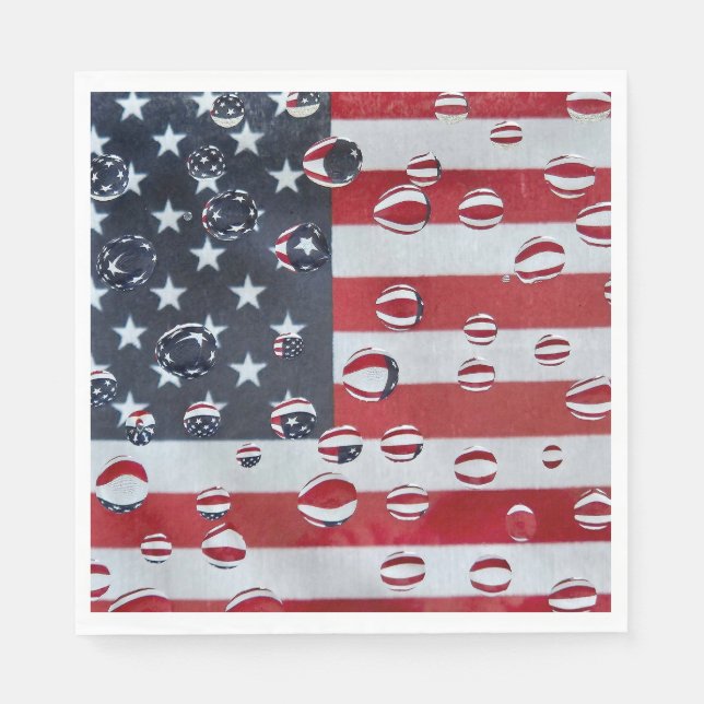 Serviette En Papier Drapeau Américain Avec Gouttes D'Eau (Devant)