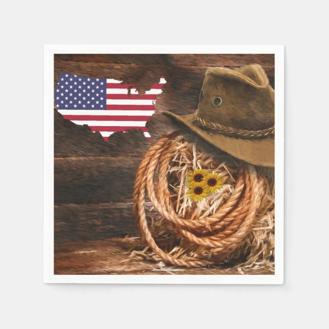 Serviette En Papier Drapeau américain Casquette lasso (Devant)