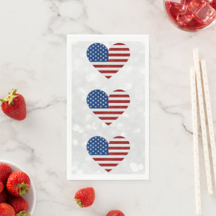 Serviette En Papier Drapeau américain cœur 4 juillet paillettes