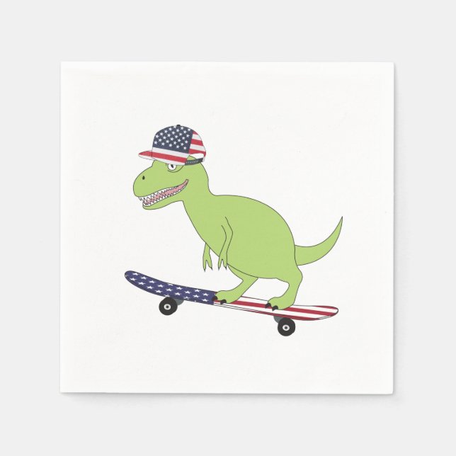 Serviette En Papier Drapeau américain Dinosaure Skate (Devant)