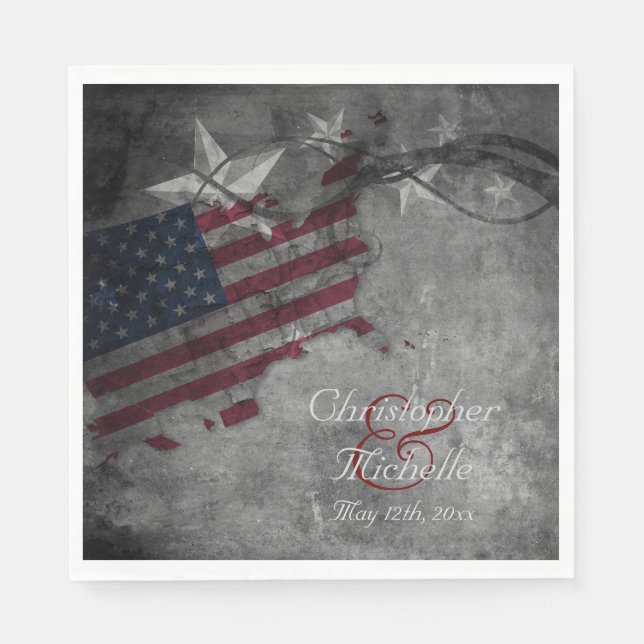 Serviette En Papier Drapeau américain patriotique et étoiles Mariage (Devant)