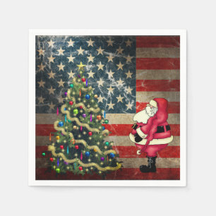 Serviette En Papier Drapeau américain patriotique, Père Noël et Arbre 