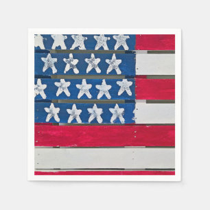 Serviette En Papier Drapeau Américain Peint Sur Palette En Bois