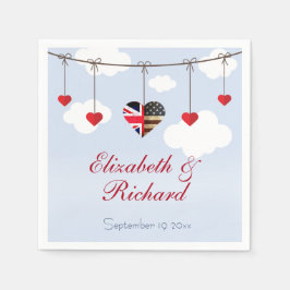 Serviette En Papier Drapeau britannique américain Hearts Wedding Party