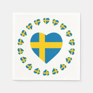 SERVIETTE EN PAPIER DRAPEAU DE FORME DE COEUR DE LA SUÈDE