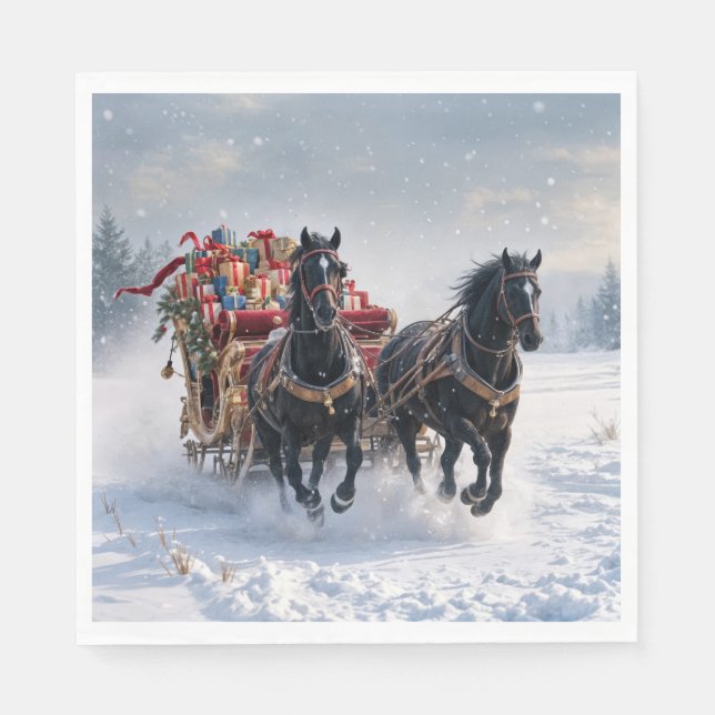 Serviette En Papier Drapeau De Noël Rempli De Cadeaux (Devant)