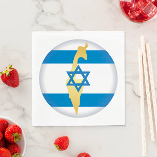 Serviette En Papier Drapeau d'Israël et carte avec emblème de l'étoile