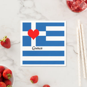 Serviette En Papier Drapeau grec et coeur - Grecs fans de voyages/spor