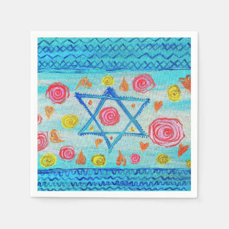 Serviette En Papier Drapeau israélien lunaire avec fleurs & coeurs