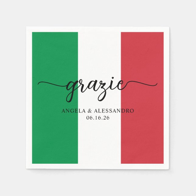 Serviette En Papier Drapeau italien Élégante Calligraphie Grazie (Devant)