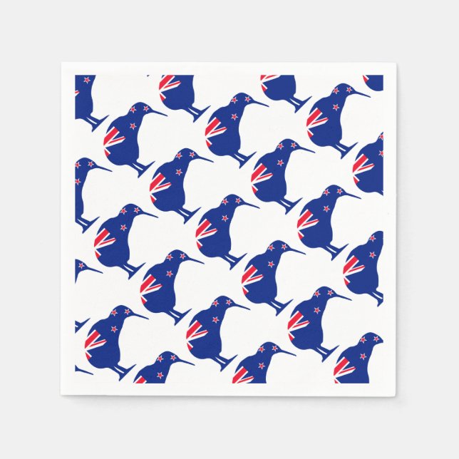 Serviette En Papier Drapeau néo-zélandais avec Kiwi SIlhouette (Devant)