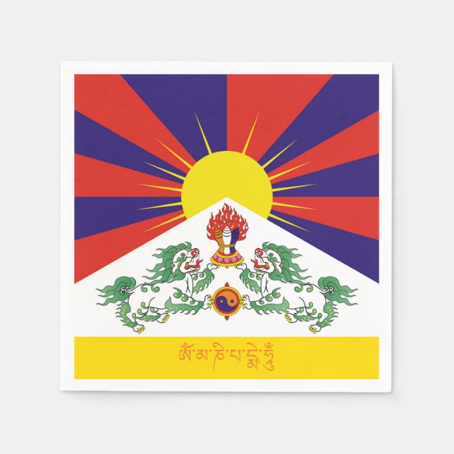 Serviette En Papier Drapeau Tibet & Lions de Neige, mantra - L'Himalay (Devant)