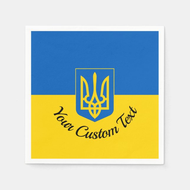 Serviette En Papier Drapeau ukrainien avec armoiries et texte personna (Devant)