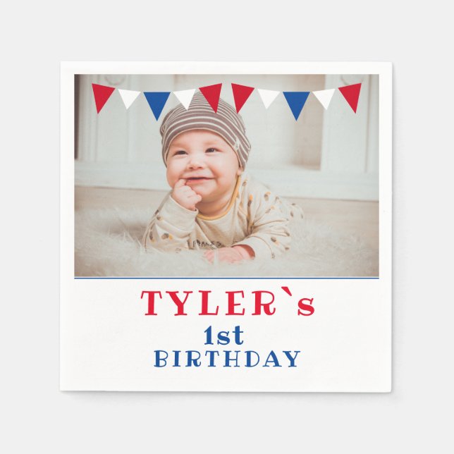 Serviette En Papier Drapeaux mignons 1er anniversaire Photo Anniversai (Devant)