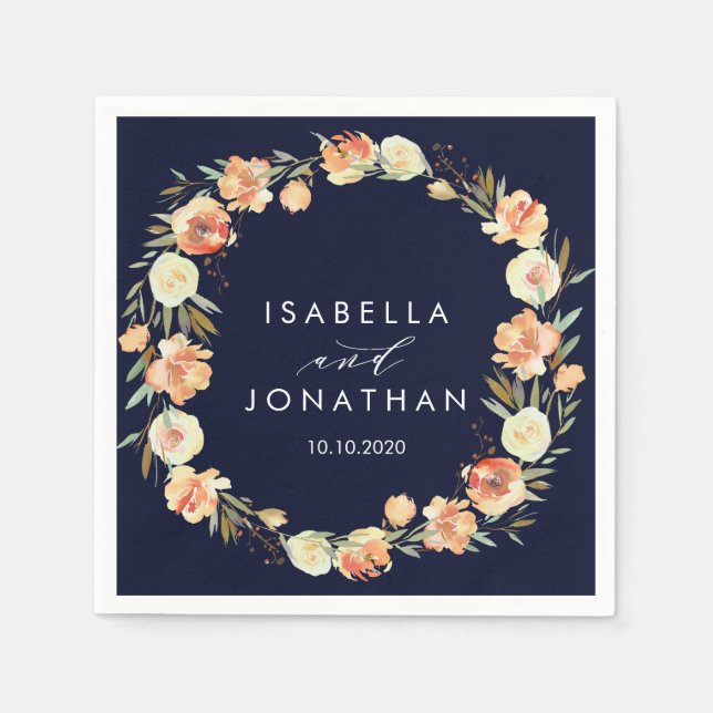Serviette En Papier Dream Peach et Navy Rustic mariage Personnalisé (Devant)