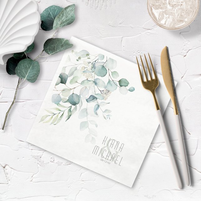 Serviette En Papier Dreamy Greenery Mariage V1 Green/Blue ID817 (Créateur téléchargé)