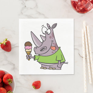 Serviette En Papier Drôle Cartoon Rhino Manger de la crème glacée mign