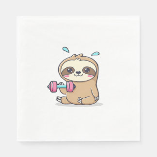 Serviette En Papier Drôle Chibi Sloth Workout Cute Kawaii Gym Cartoon