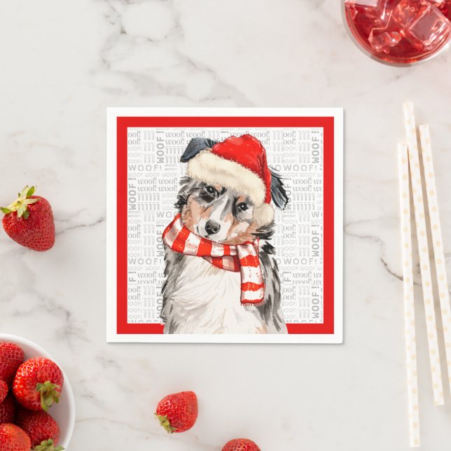 Serviette En Papier Drôle chien de Noël Australian Shepherd Party (En situation)
