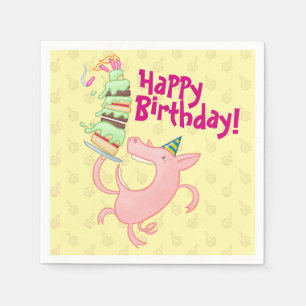 Serviette En Papier Drôle Cochon Joyeux Anniversaire ! Carton de gâtea