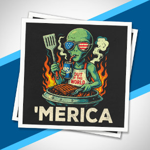 Serviette En Papier Drôle d'Amérique Alien BBQ Gril Patriotique Rétro