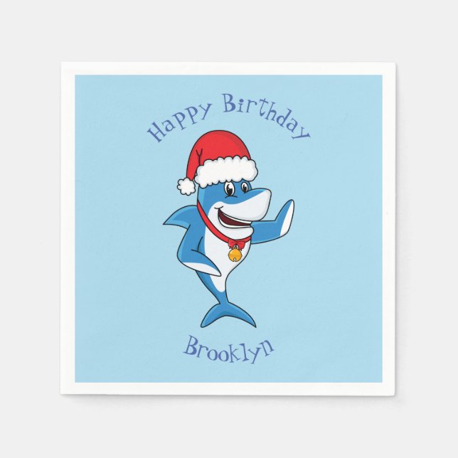Serviette En Papier Drôle dessin animé de requin de Noël (Devant)