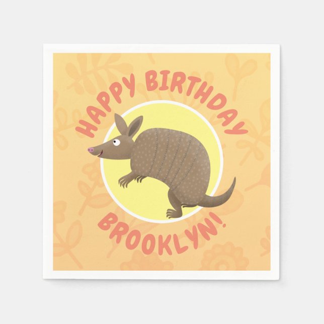 Serviette En Papier Drôle dessin d'anniversaire d'armadillo personnali (Devant)