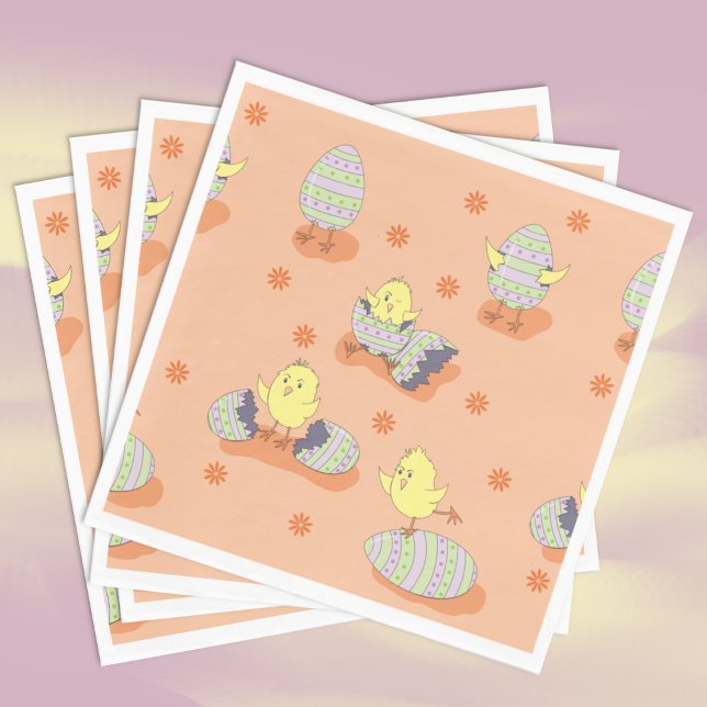 Serviette En Papier Drôle Doodle Poussins de Pâques Papier serviettes (Funny Doodle Easter Chicks Paper Napkins .)