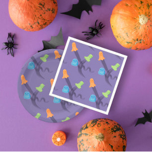 Serviette En Papier Drôle fantômes colorés en lilas, fête d'Halloween