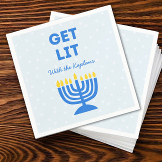 Serviette En Papier Drôle "Get Lit" Chic Personnalisé Menorah Hanoukka