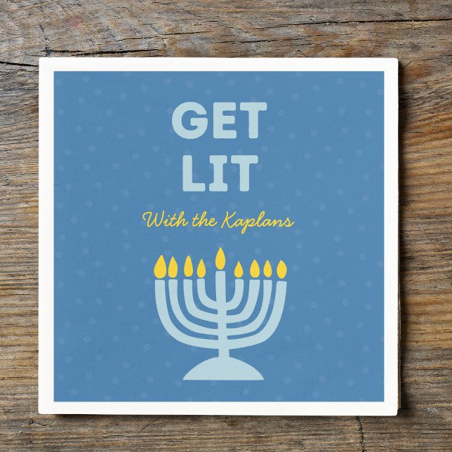 Serviette En Papier Drôle "Get Lit" Chic Personnalisé Menorah Hanoukka (Créateur téléchargé)