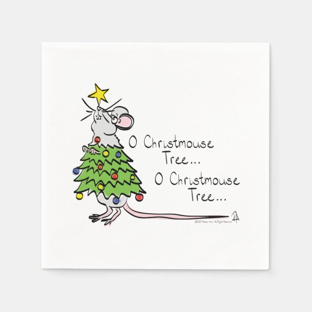 Serviette En Papier Drôle Noël mignon Souris Arbre Cartoon (Devant)