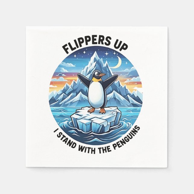 Serviette En Papier Drôle Penguin Résiste À La Manifestation Contre Le (Devant)