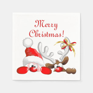 Serviette En Papier Drôle Père Noël et Reindeer Cartoon