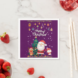 Serviette En Papier Drôle Père Noël, Snowman, Reindeer Joyeux Noël
