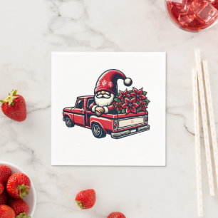 Serviette En Papier Drôle Poinsettia Père Noël Gnome Dans Camion Ramas