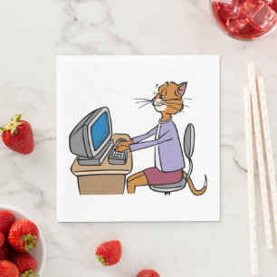 Serviette En Papier Drôle Secrétaire Cat Cartoon Office Humour