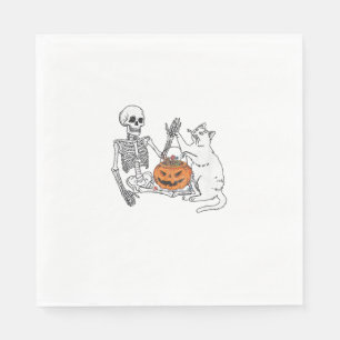 Serviette En Papier Drôle Skeleton Amoureux des chats Halloween Costum