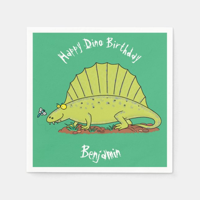 Serviette En Papier Drôle vert dimétrodon dessin animé dinosaure (Devant)