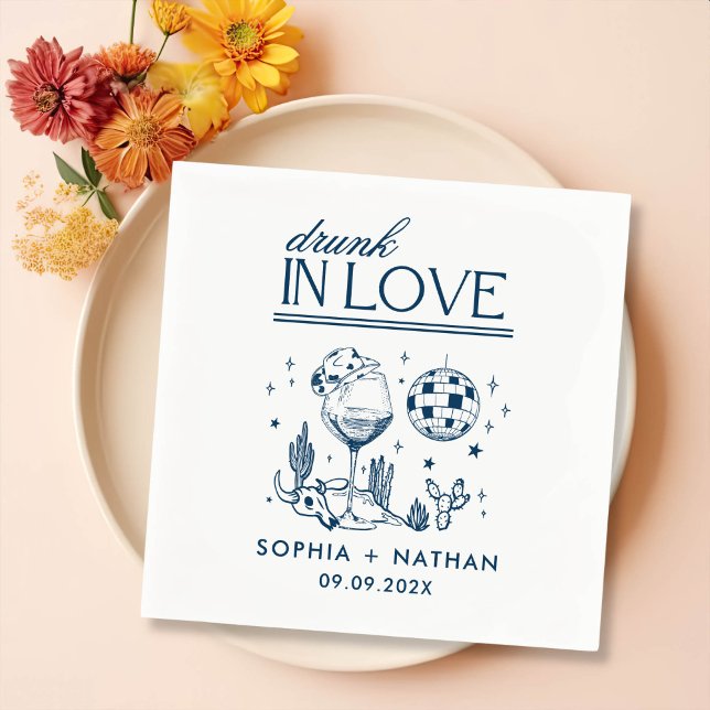 Serviette En Papier Drunin In Love Personnalisé Disco Cocktail Mariage (Créateur téléchargé)
