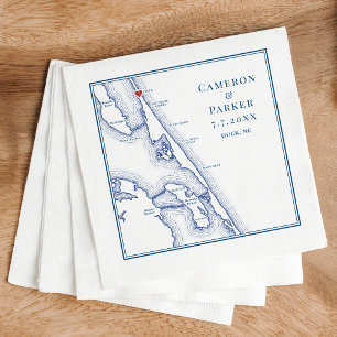 Serviette En Papier Duck NC Map Élégant Mariage bleu marine