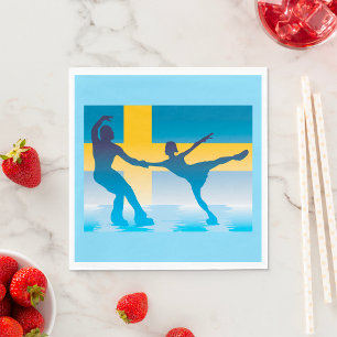 Serviette En Papier Duo Suédois de Patinage sur glace Silhouette