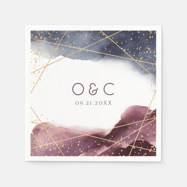 Serviette En Papier Dusk Aquarelle Géométrique Mariage moderne (Devant)