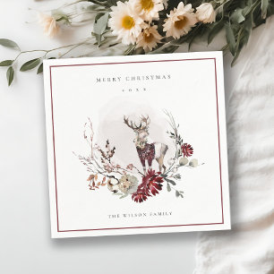 Serviette En Papier Dusky Stag Marsala Folia Wreath Joyeux Noël