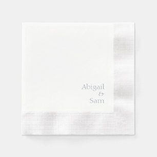 Serviette En Papier Dusty Bleu Texte Personnalisé Blanc Coin Mariage
