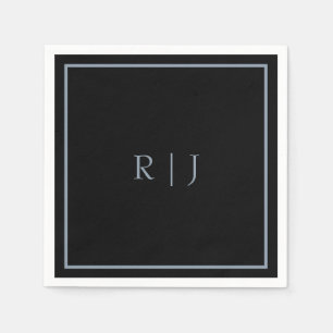 Serviette En Papier Dusty Blue Black Monogram Initiales Mariage tendan