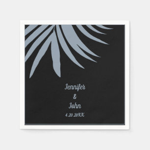 Serviette En Papier Dusty Blue Black Palm Leaf Beach Mariage tropical